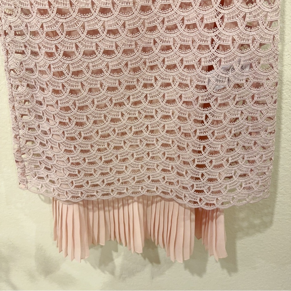 Sandro Pink Embroidered Sleeveless Lace Mini Dress with Plated Hem Size 2 NWT - Picture 5 of 11